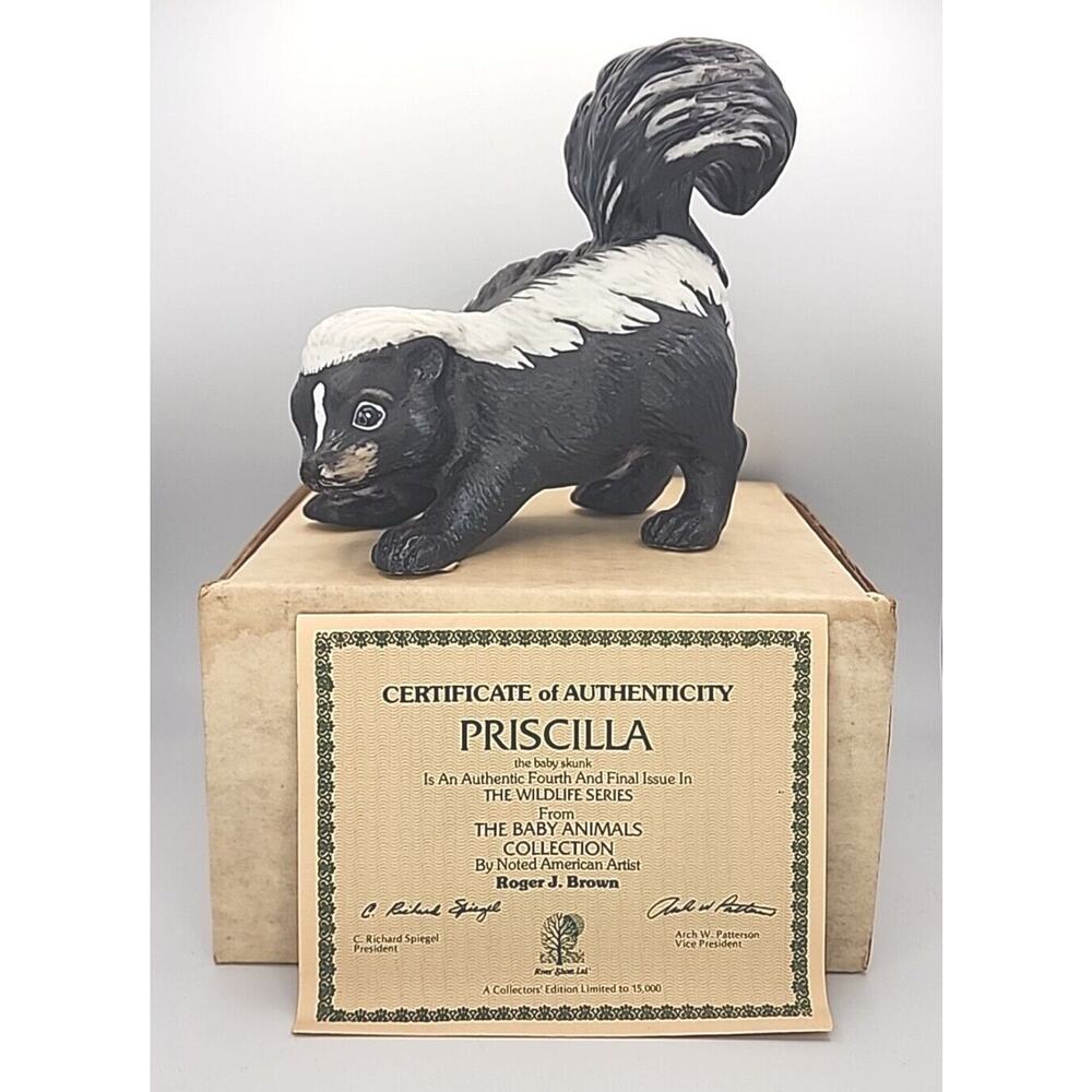 Vtg 1980 River‎ Shore Porcelain Figurine Priscilla The Baby Skunk IB COA U238